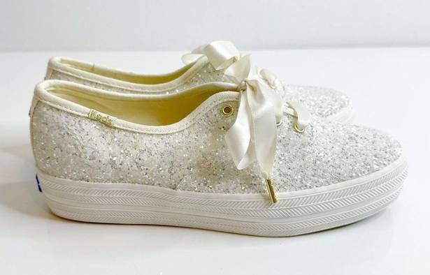 Keds  X Kate Spade Triple Glitter Lace Up Platform Sneaker White Women's 6