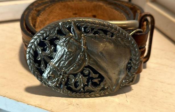 Vintage C&J Full Grain Cowhide Belt With Horse Buckle