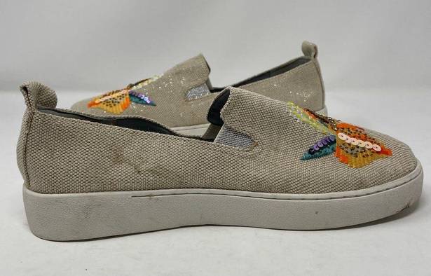 Nine West  Playa Vista Sneaker 9 Womens Embroidered Floral Slip On Canvas Sequin