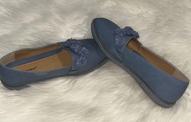 Comfortview  Shoes Woman’s 9 Arielle Slip On Loafers Blue Canvas Round Toe