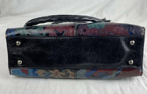 Patricia Nash  Womens Rienzo Satchel Purse Multicolor Dark Floral Leather Tassel