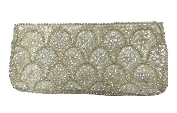 Vintage White Pearl Beaded Bon Soir Clutch Purse