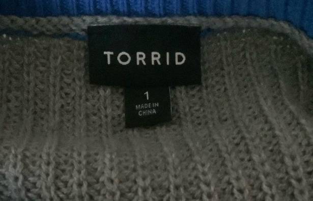 Torrid  sweater knit blue gray pullover drop shoulder striped long sleeve Sz 1X