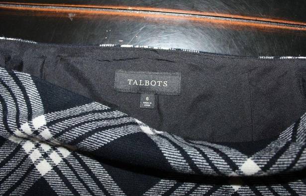 Talbots  Wool Blend Black and White Preppy Classic Plaid Skirt size 6