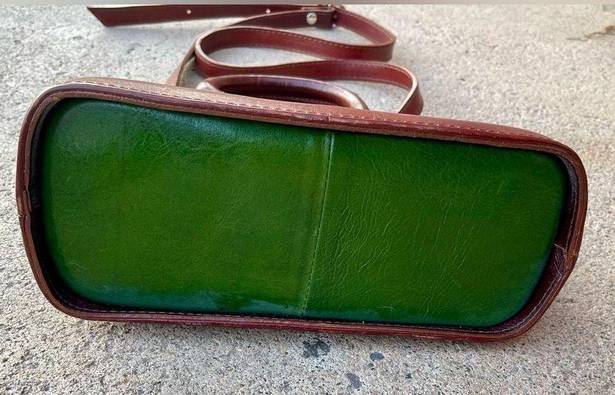 Vera Pelle Vintage Purse Di  Green Leather Dome Satchel Crossbody Made in Italy.