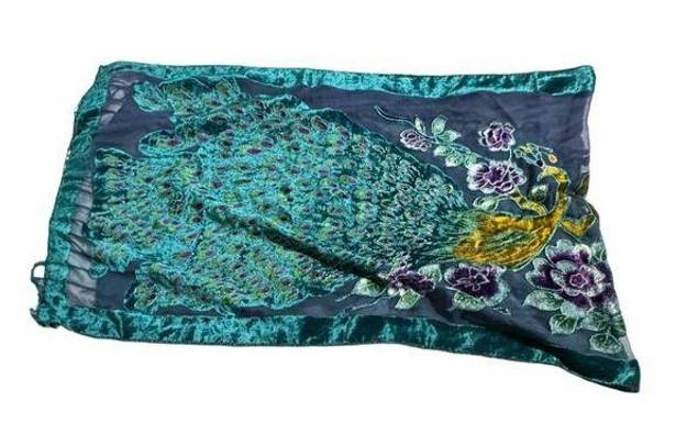 Decorated Originals Scarf with Fring Crushed Velvet Peackcok and Floral …