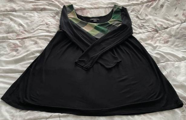 Forever 21 Vintage Y2K  Black Tunic with Green Plaid Detailing, size S Made in USA