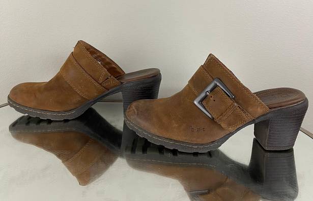 Born concept BORN B.O.C Brown Leather Split Toe Buckle Heel Mule Clog Shoes