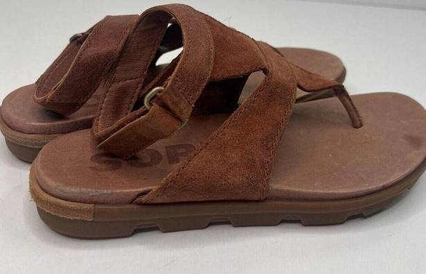 Sorel  Torpeda Ankle Strap Sandals Rustic Brown Leather Thong Gladiator Women's 8