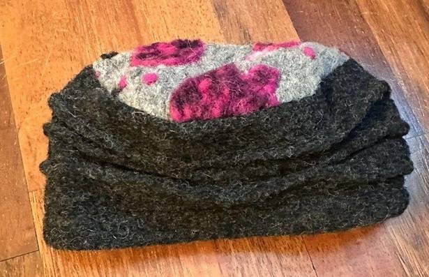 ma*rs Lafenice Wool Hat . Maisel Style Gray Pink Purple Flowers NEW MADE IN ITALY