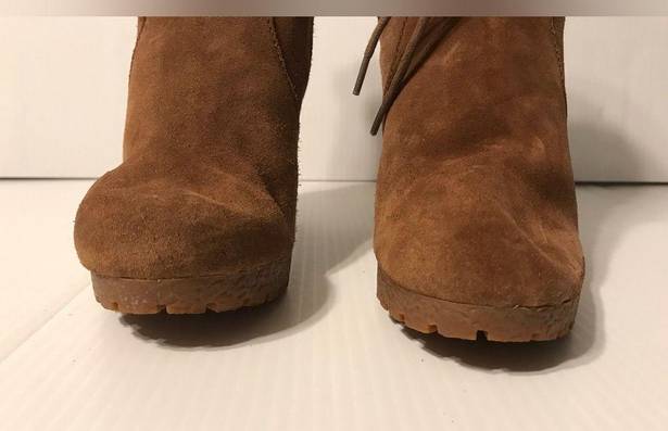 Michael Kors brown suede ankle wedge boots women size 8M