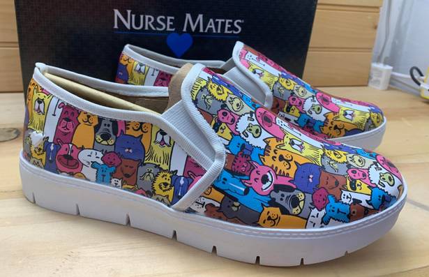 Nurse Mates Adela Multi Pets Print Slip On Sz 8