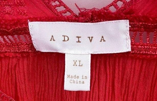 Edge Adiva Women's Red Sleeveless Embroidered Scalloped  Tunic Top Size XL