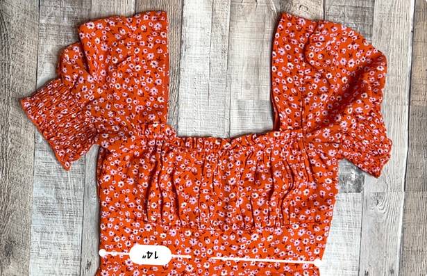 Trixxi Clothing Company Orange Smocked Floral Square Neck Empire Dress sz Medium