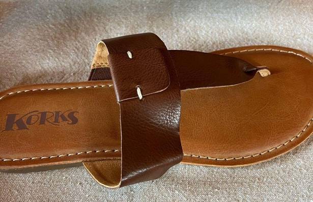 Kork-Ease Korks Dawn Brown Leather Sandal Thong Slide On NEW Size 9