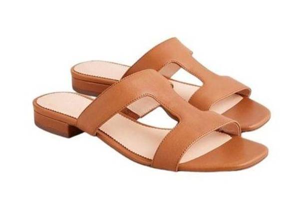 J.Crew  Leather Hazel Cutout Flat Sandals Rich Oak Size 8