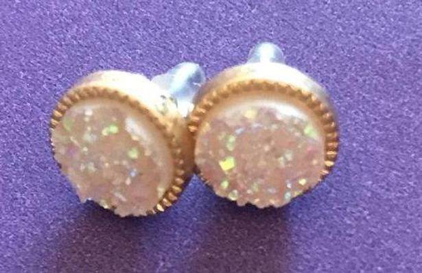 Druzy Earrings Clear Crystal Round Stud Studs NEW