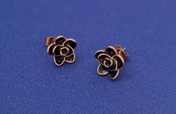 14K Rose Gold Plated Flower Stud Earrings for Women Black