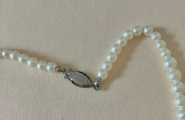 American Vintage Vintage “Baxleigh” White Silver Pearl Necklace 18.5” Marquis Fishhook Rhinestone