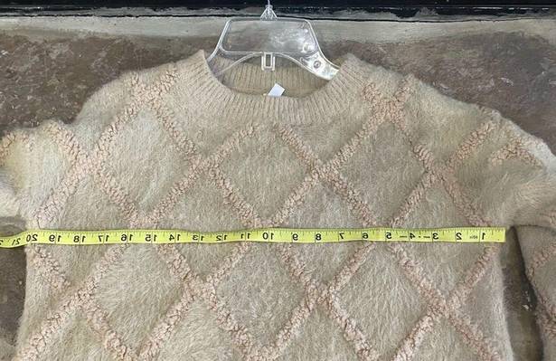 Wishlist  size M textured eyelash crew sweater beige camel tan chunky nwot fuzzy