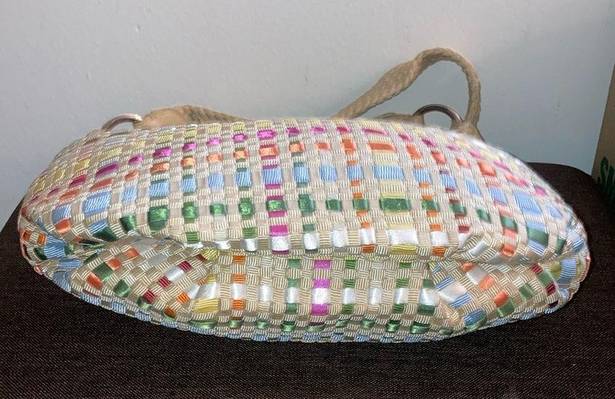 The Sak  Tan, Green, Pink, White, Orange, Blue Striped Woven Ribbon Purse