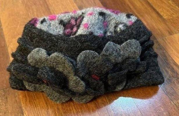 ma*rs Lafenice Wool Hat . Maisel Style Gray Pink Purple Flowers NEW MADE IN ITALY