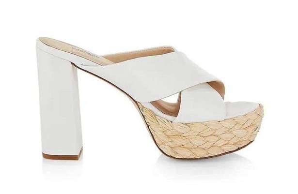 L'AGENCE   Lucca 65mm Suede Platform Sandals - White size 38/ us 8