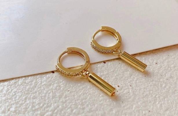 18K Gold Plated Circle Bar Dangle Drop Earrings for Women,Huggie Hoop Earrings