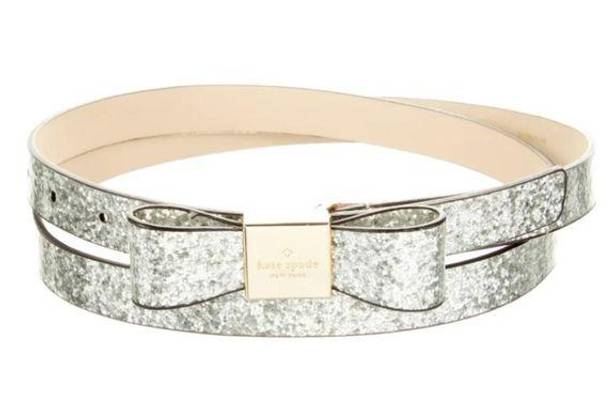 Kate Spade  Silver Glitter Leather Bow Belt XL