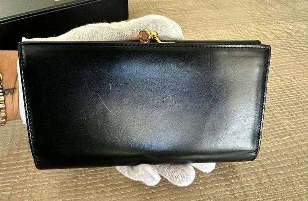 Salvatore Ferragamo Authentic  Black Leather Wallet with Gancini Clasp