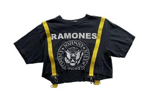 Iamkoko.la  - Reworked Cropped Ramones Tee in Faded Black & Yellow