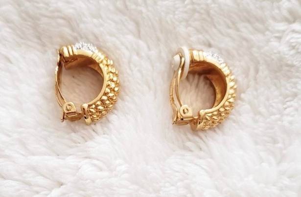 Swavorski Vintage  Gold + Crystal Huggie Earrings