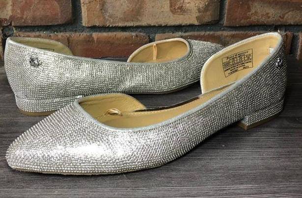 Juicy Couture Womens  Rhinestone Ballet Flats Size 7.5 Silver Slip On Shoe