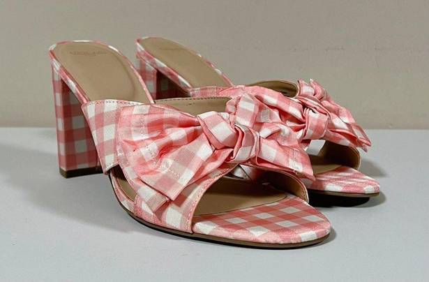 Draper James RSVP Pink White Gingham Plaid Checkered Bow Peep-Toe Open-Toe Heels Sandals Slides Shoes Size 8.5 🤍🩷