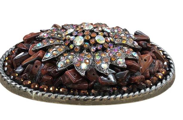 Ivan Taiwan Rare Vintage Beaded Belt Buckle Western Hippie Boho Brown