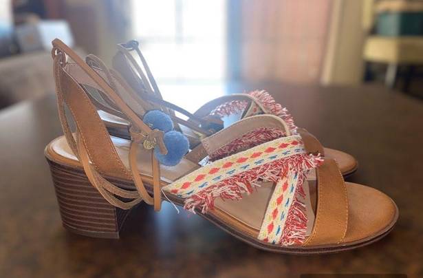 mix no. 6  Lex Embroidered Gladiator Boho Sandals Stacked Heel - size 10