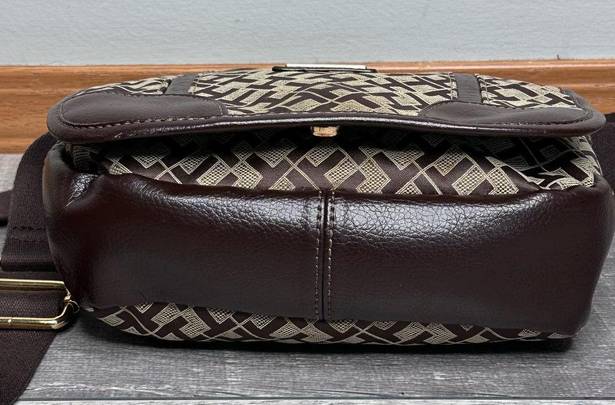 Tommy Hilfiger  Brown Shoulder Crossbody Saddlebag Monogram Logo TH Print Y2K