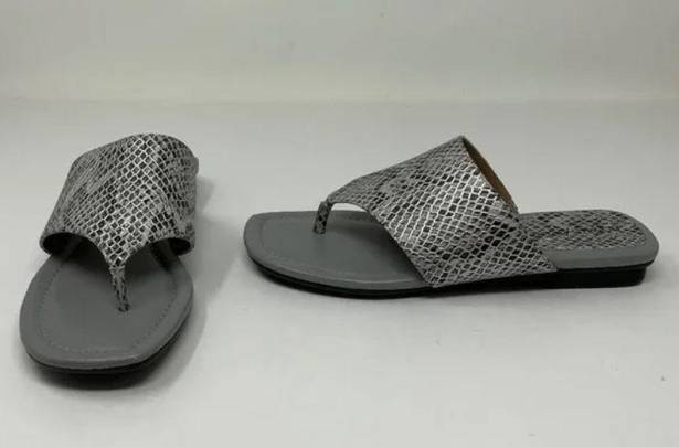 Donald Pliner  Kent Snake Python Leather Embossed Flat Slip On Sandals Shoes Gray