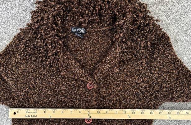 Koji Yohji Loop Fringe Collar Button Front Boucle Duster Sweater Brown Medium