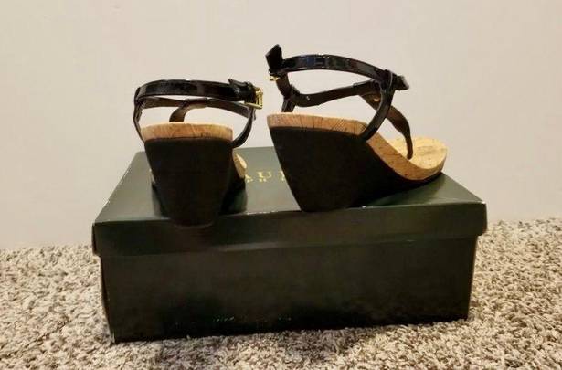 Ralph Lauren LAUREN  Reeta T-Strap Thong Wedge Sandals Size 8.5