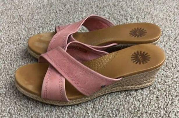 UGG  Pink Leather Criss Cross Mule Wedge Sandals Women's 7.5