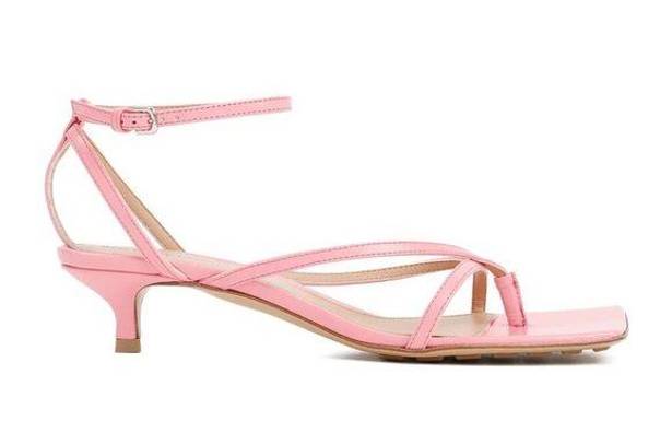  Bottega Veneta Square-Toe Heeled Sandals in Pink Size 42