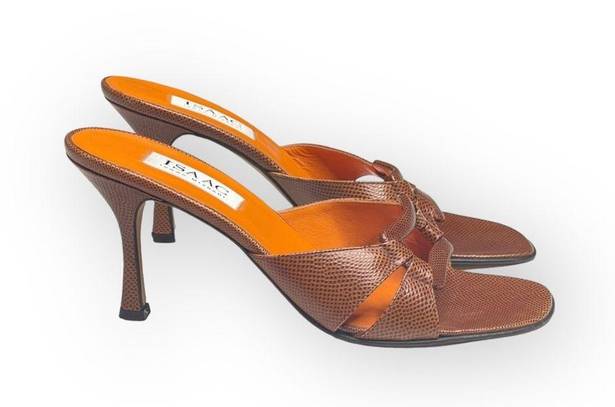 Isaac Mizrahi new  ⌘ Open Vamp Lizard Kitten Heel Mule Sandals ⌘ Orange Brown 10