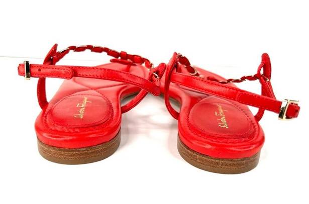 Salvatore Ferragamo  TAHITI CORAL LEATHER T-STRAP FLAT SANDALS SIZE 6