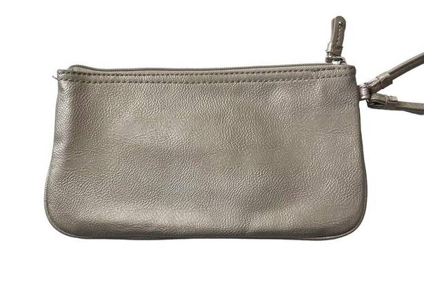 Nine West  Gold Faux Leather Wristlet Purse Hand Bag Wallet Clutch Tan Interior