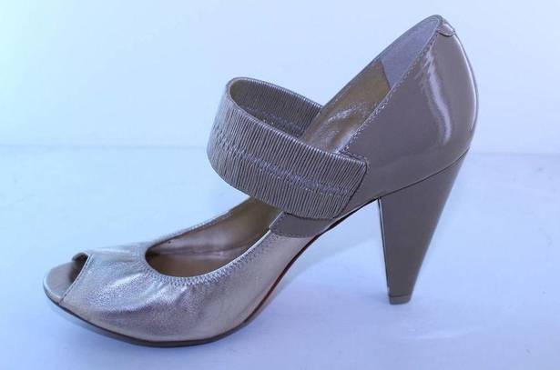 DKNY  Wynona Gold & Beige Leather Mary Jane Heels 9