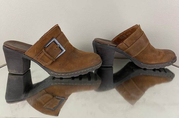 Born concept BORN B.O.C Brown Leather Split Toe Buckle Heel Mule Clog Shoes