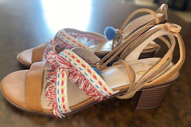 mix no. 6  Lex Embroidered Gladiator Boho Sandals Stacked Heel - size 10