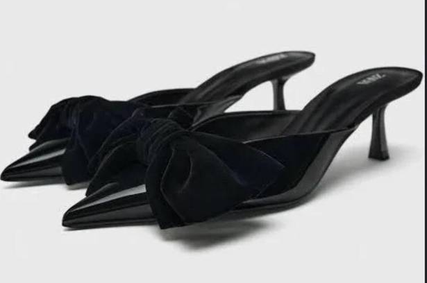 ZARA Black  Heeled Mules with Bow