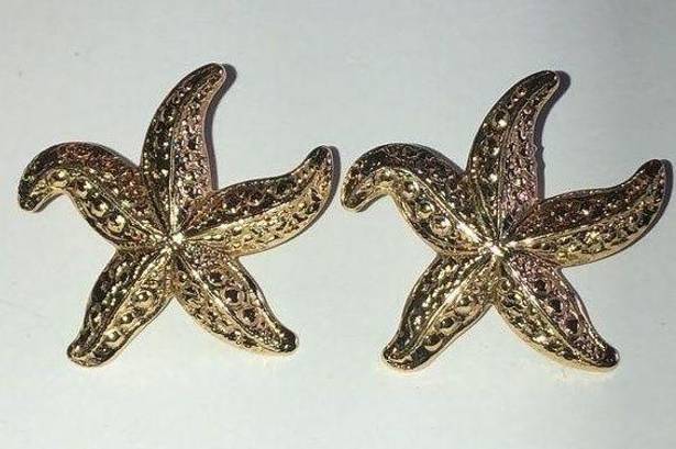 Vintage Gold Tone Starfish Boho Retro Pierced Earrings